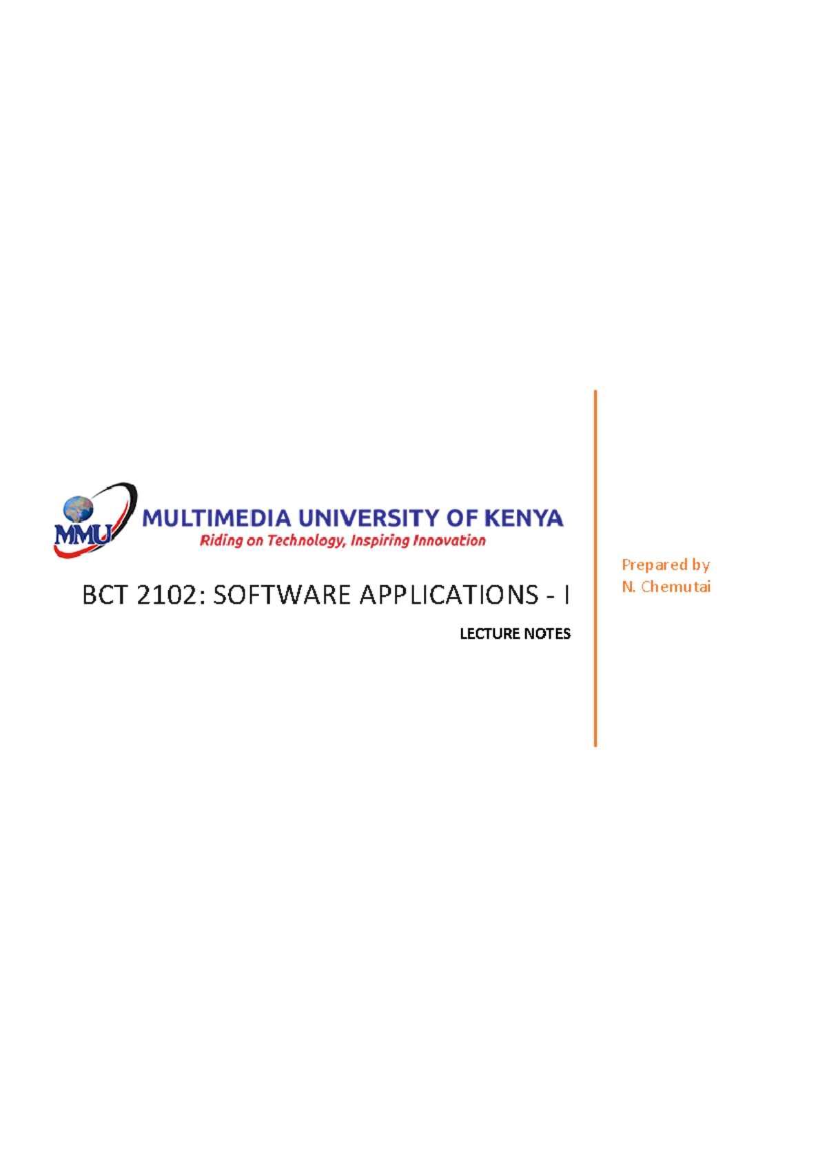BCT 2102 Lecture Notes on Software Applications - I - Studocu