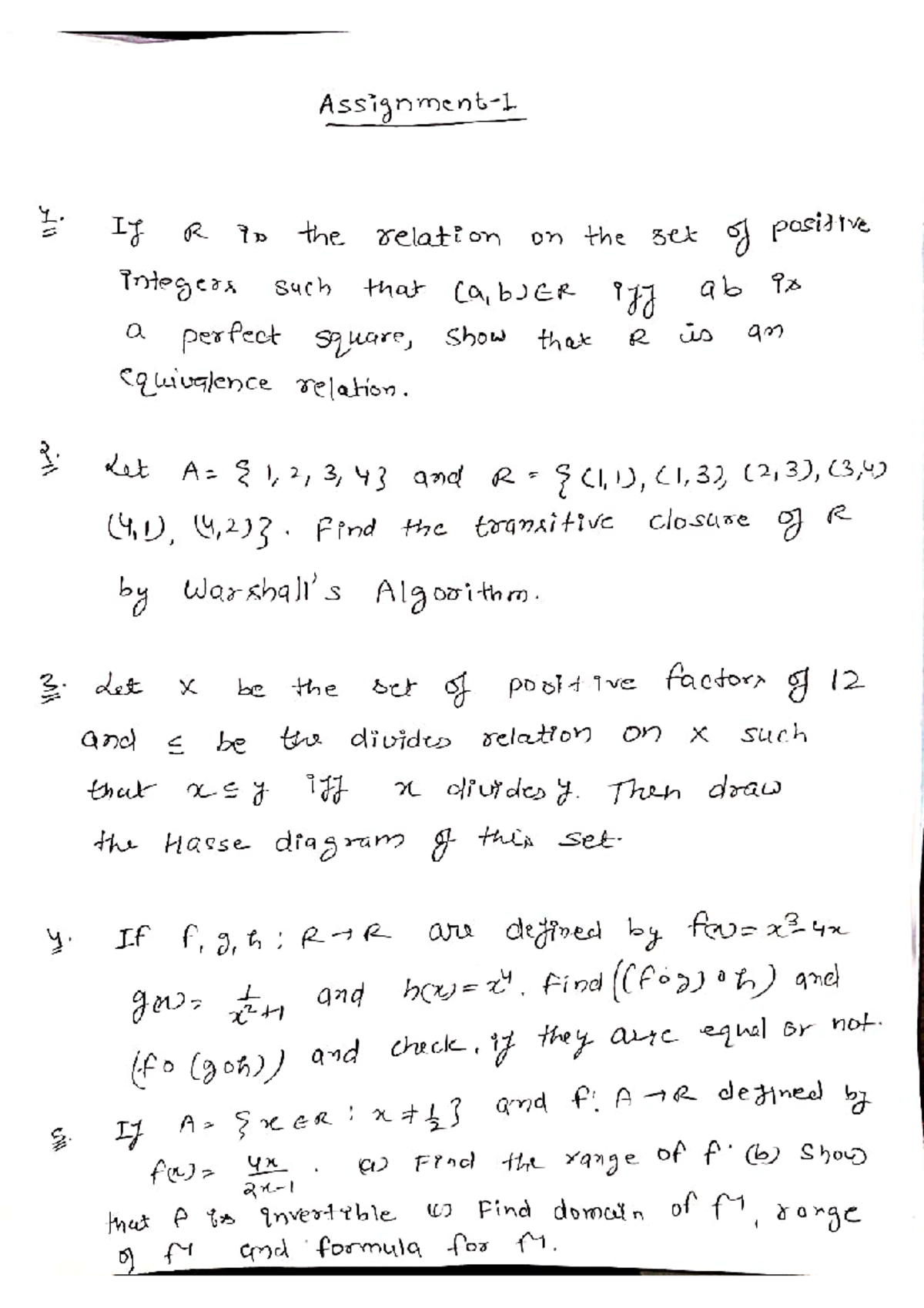 Discrete Mathematics Assignment 1: Equivalence Relations & Functions ...