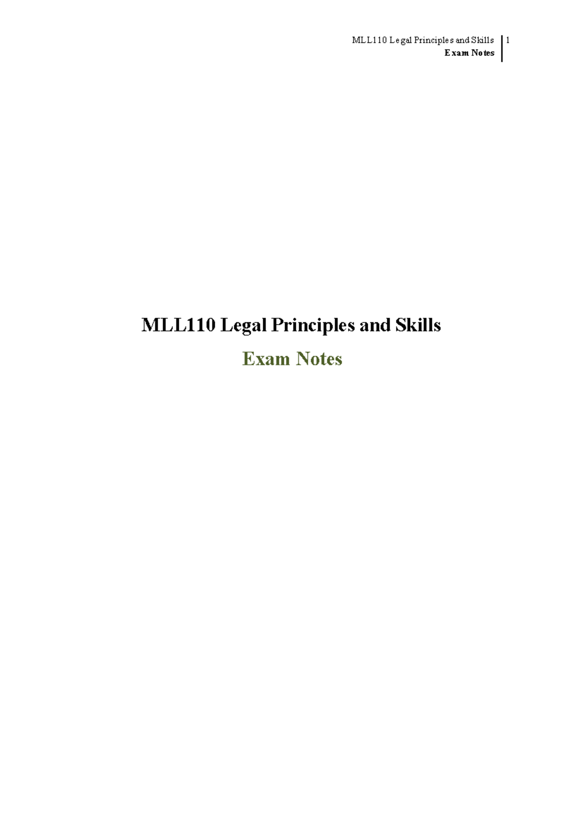 MLL110 Final Exam Notes on Legal Principles and Skills - Studocu