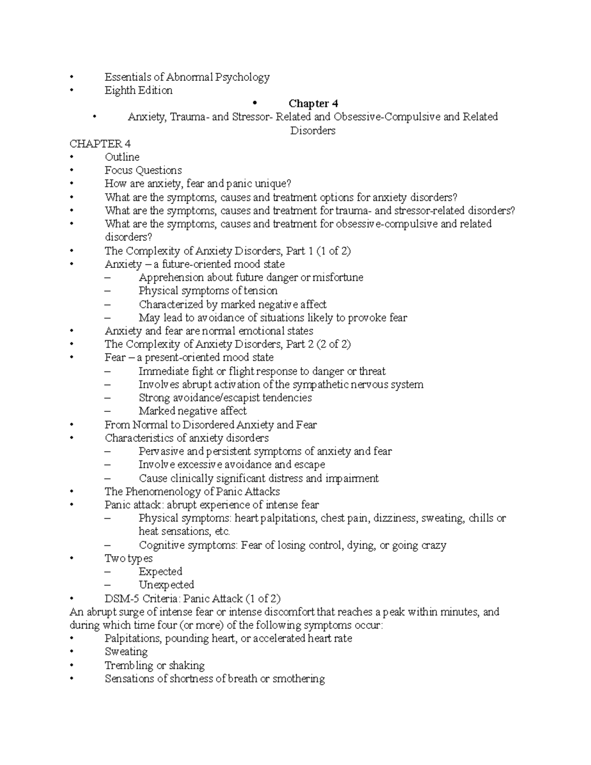Chapter 4 Outline: Anxiety, Trauma, & OCD Disorders in Abnormal ...
