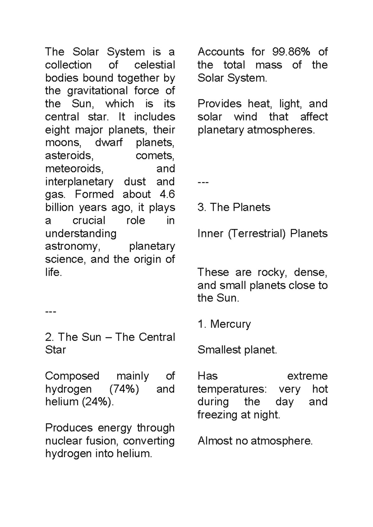 Solar System Overview: Key Features and Components - Studocu