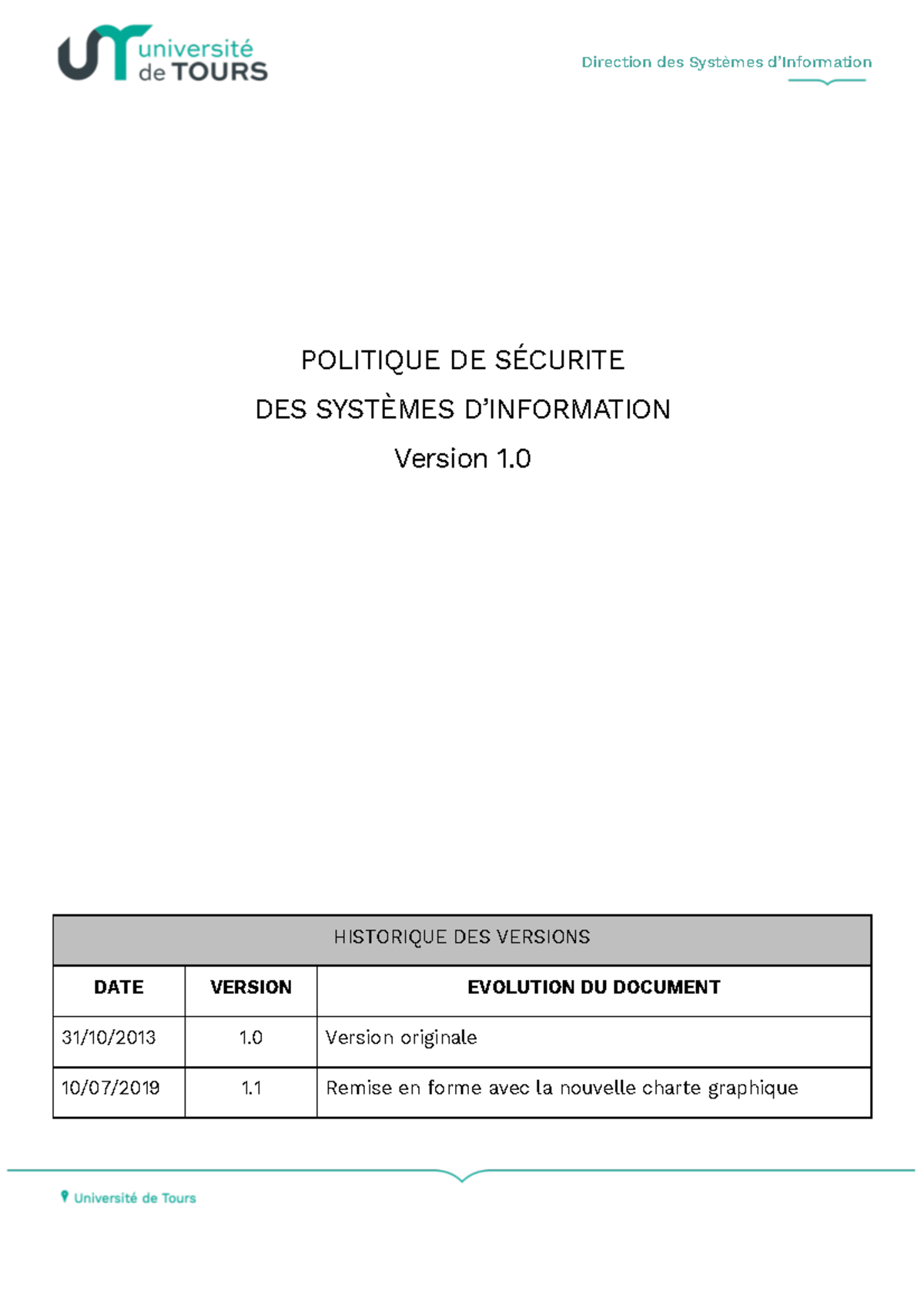 Politique de Sécurité des Systèmes d'Information PSSI Univ Tours v1.1 ...