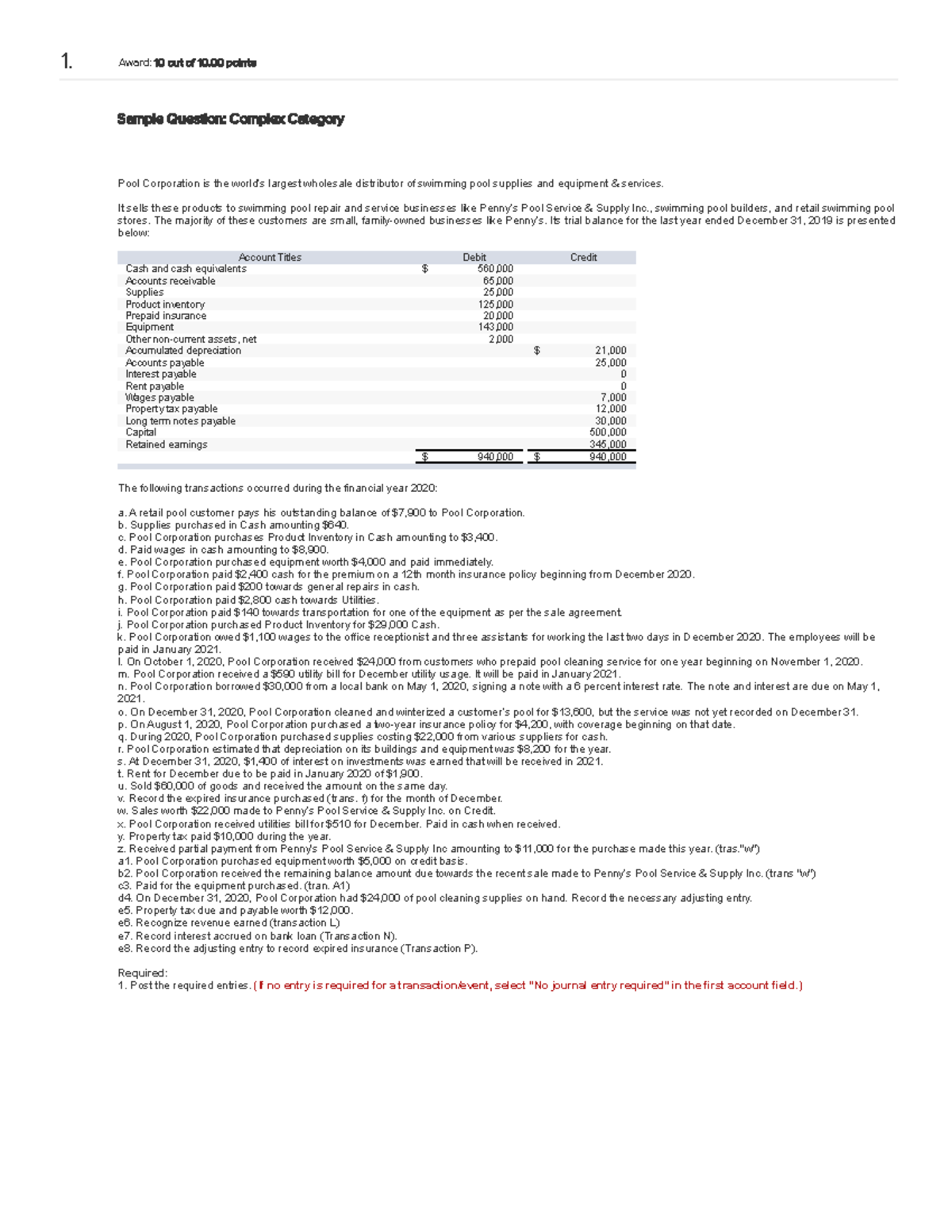 Accounting Cycle: Pool Corporation Financial Transactions & Statements ...