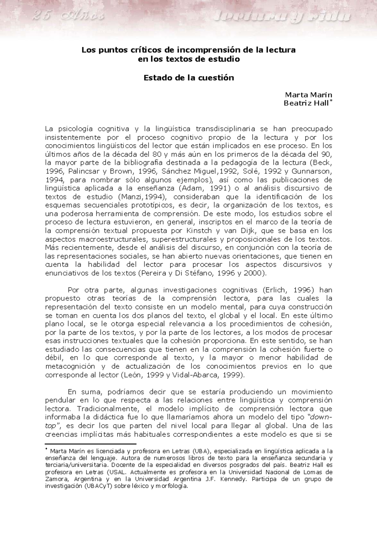 24 01 Marin - Críticos de Incomprensión en Lectura Académica - Studocu