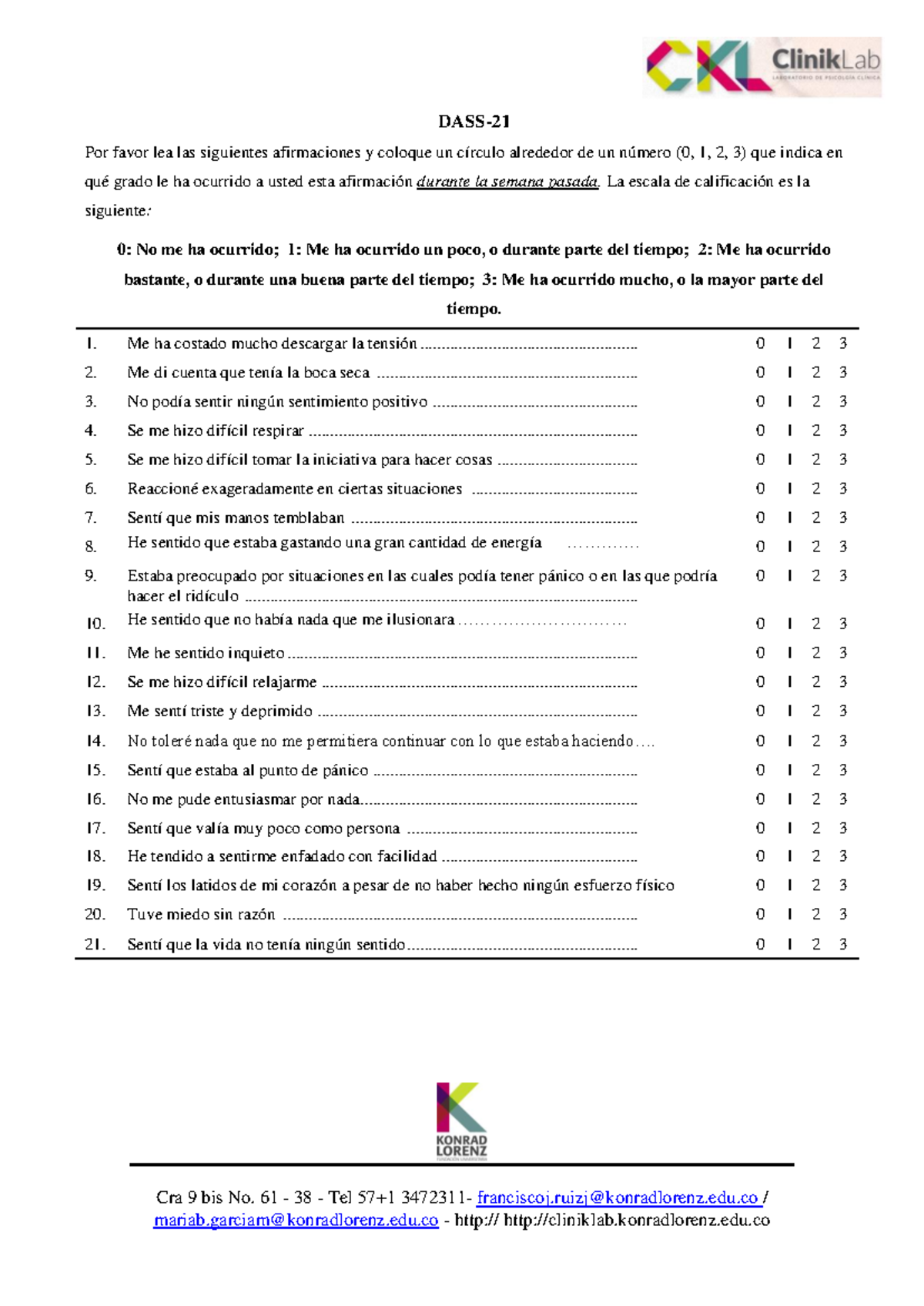 DASS-21: Escala de Depresión, Ansiedad y Estrés - Evaluación y ...