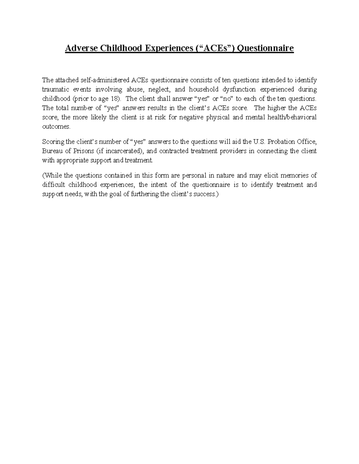 ACEs Questionnaire for Childhood Trauma Assessment - ACES - Studocu