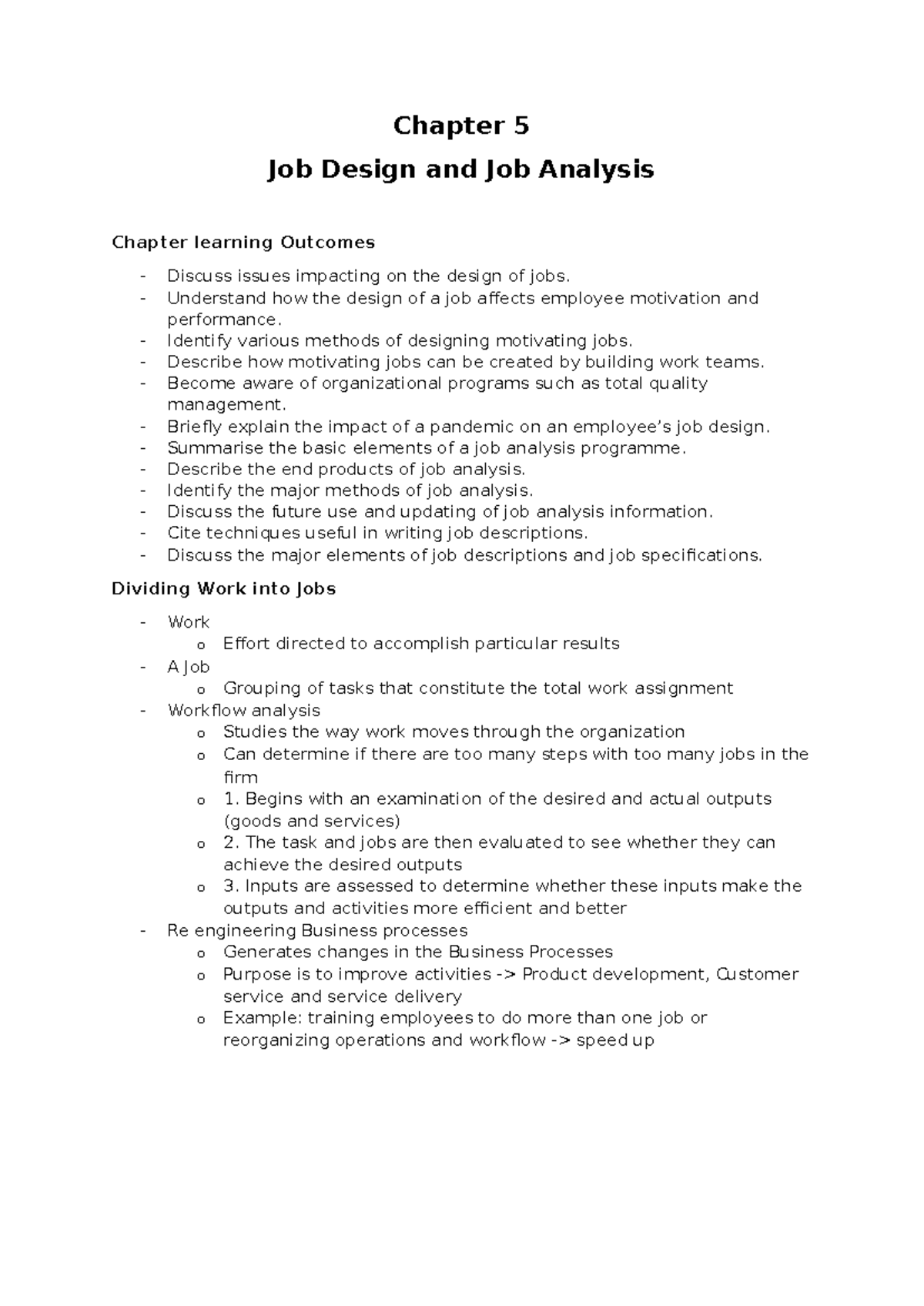 Chapter 5 - its a summary - Chapter 5 Job Design and Job Analysis ...