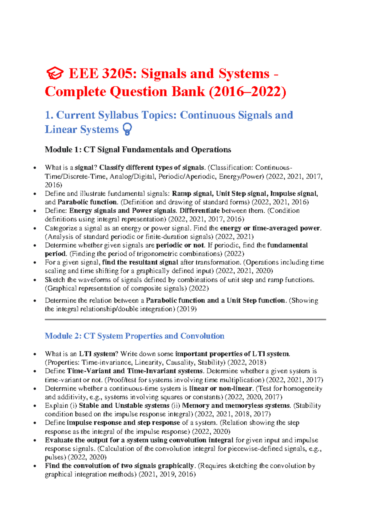 EEE 3205: Signals and Systems Comprehensive Question Bank - Studocu