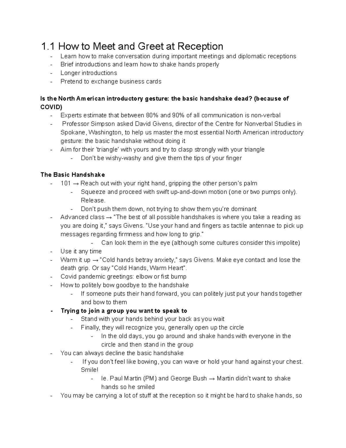 Copy of 2141 Lecture Notes: Meeting and Greeting Techniques - Studocu