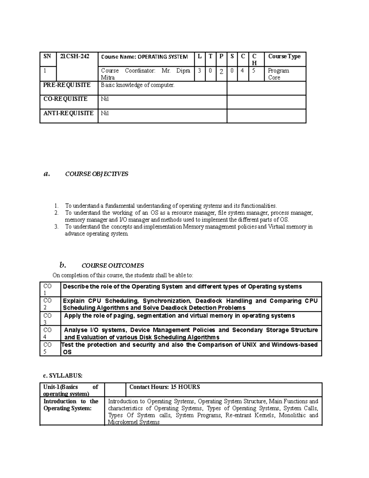 Operating System Course Notes - SN 21CSH-242 - Studocu