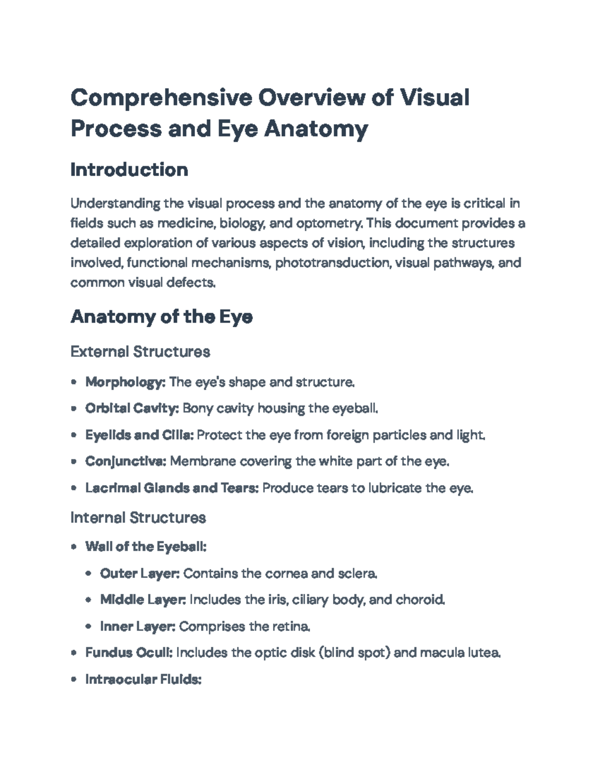 Comprehensive Study of Eye Anatomy & Visual Processes (VISION 101 ...