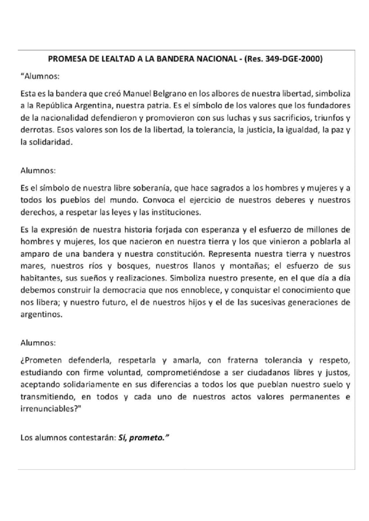PROMESA DE LEALTAD A LA BANDERA NACIONAL - Historia Argentina (Doc. 28 ...