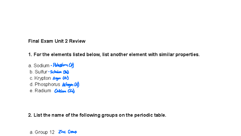 Final Exam Unit 2 Chemistry Review Notes - Studocu