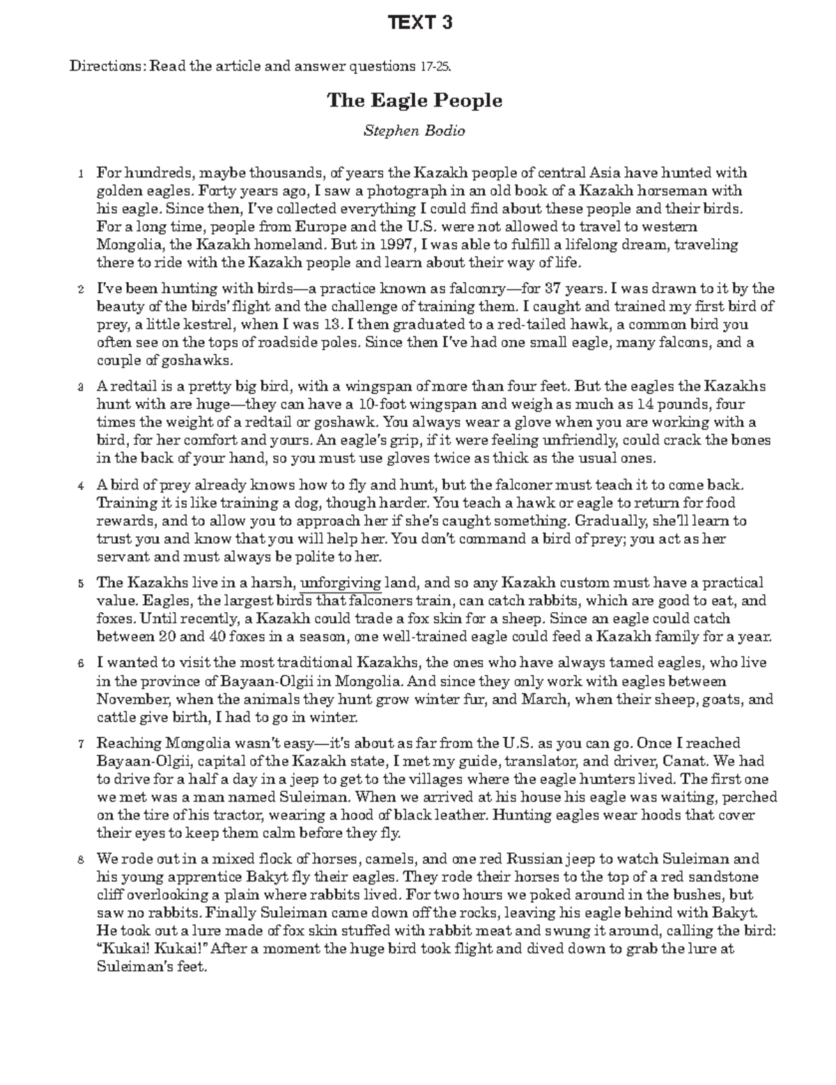 TEXT 3 - Text with comprehension questions - Directions: Read the ...