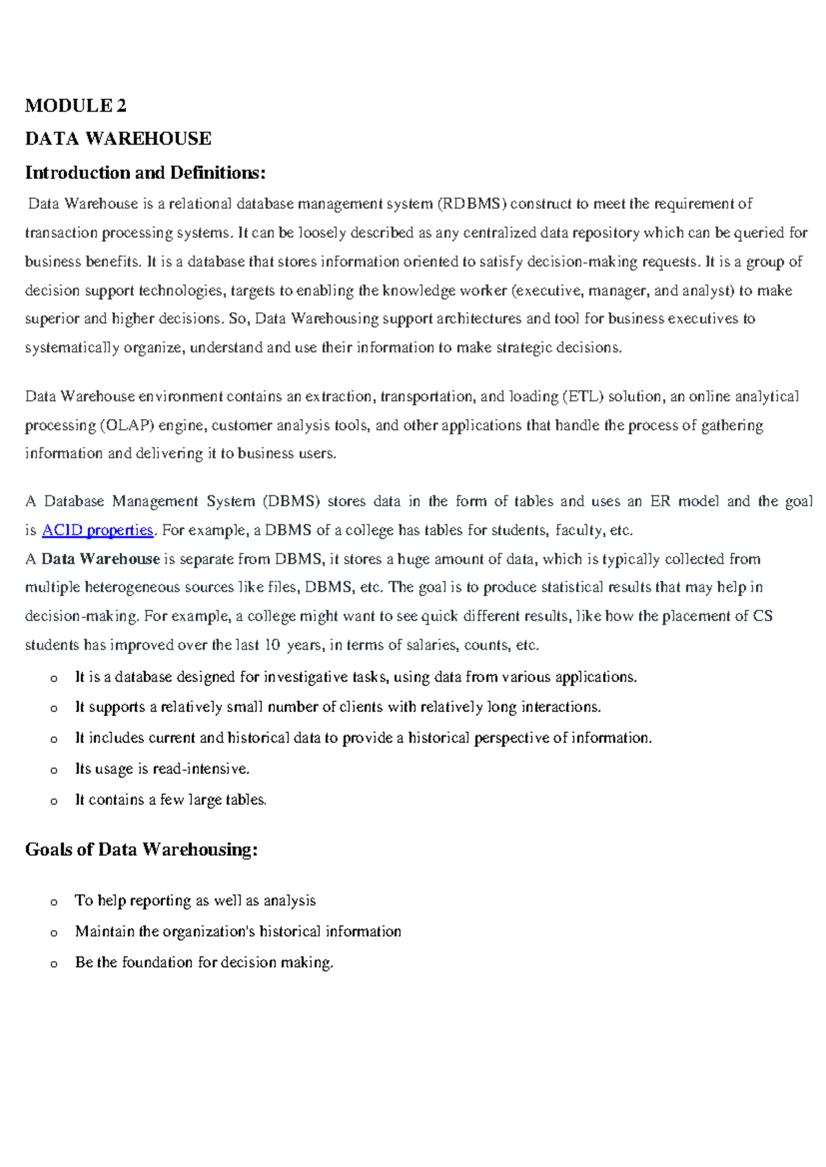 FDS 2 - Data Warehouse Concepts and Multidimensional Models - Studocu