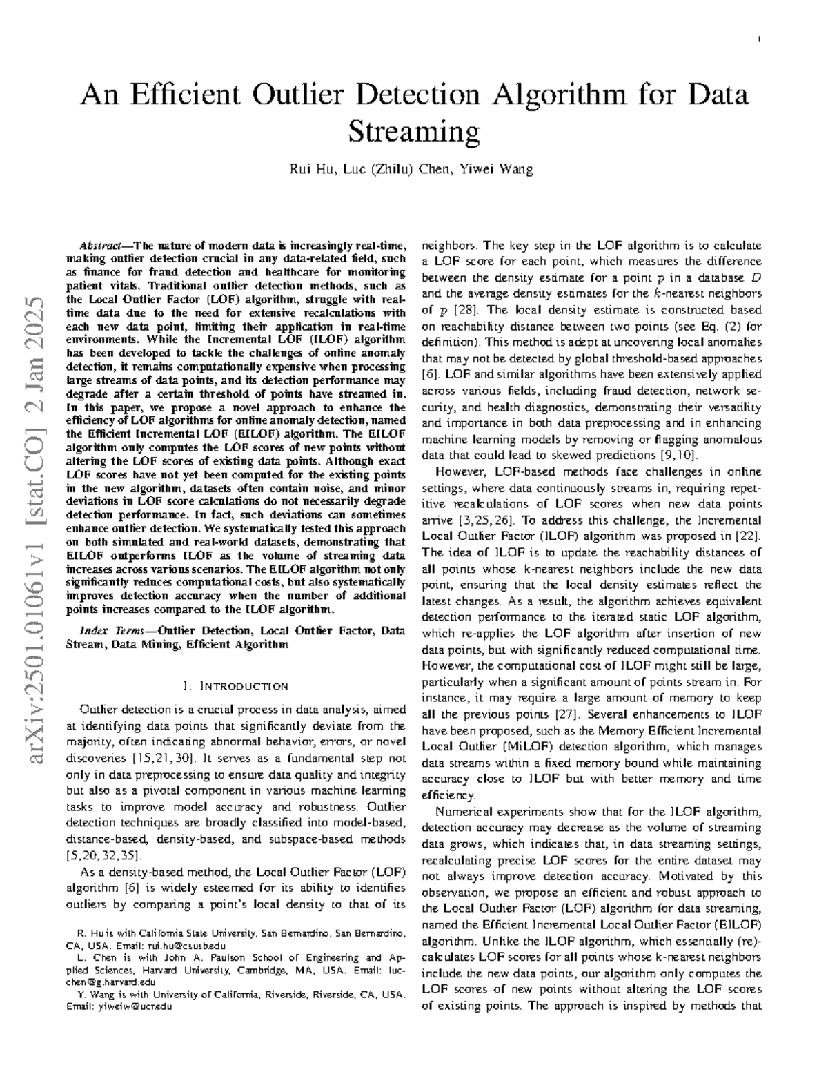 Efficient Incremental LOF (EILOF) Algorithm for Data Streaming Analysis ...