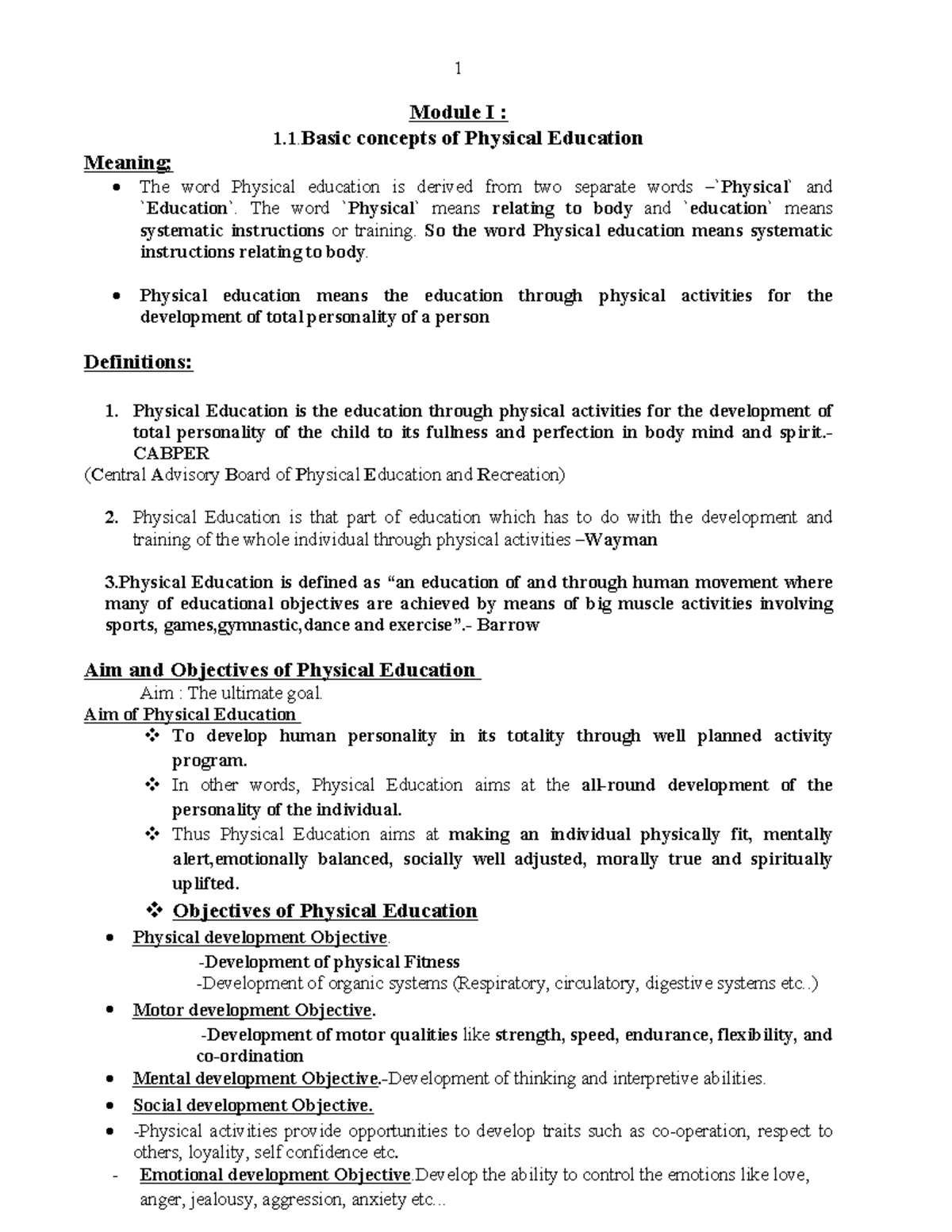 PHYED 101: Basic Concepts of Physical Education - Module I Notes - Studocu