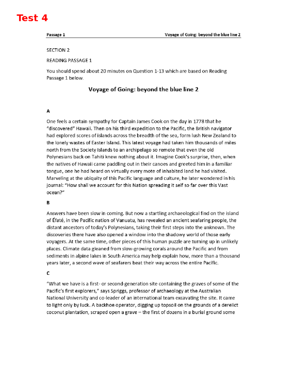 Test 4 - Reading Passage Analysis and Questions - Studocu