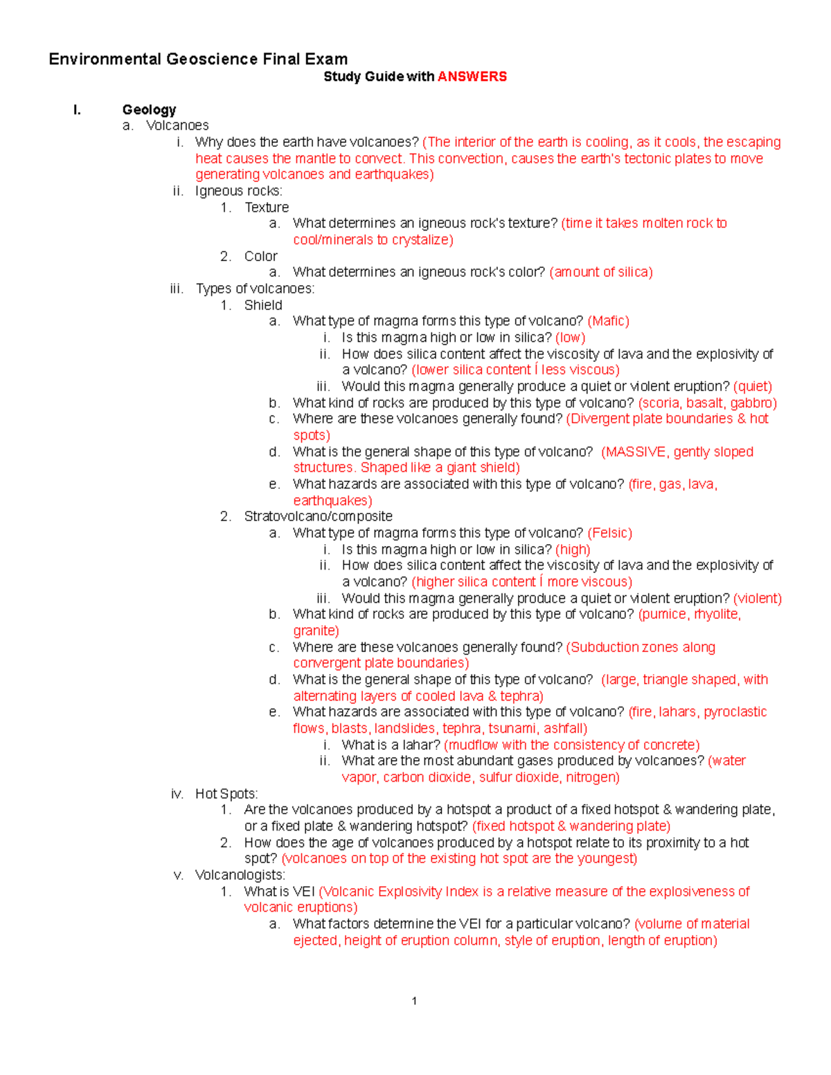 Environmental Geoscience (EGS 101) Final Exam Study Guide with Answers ...