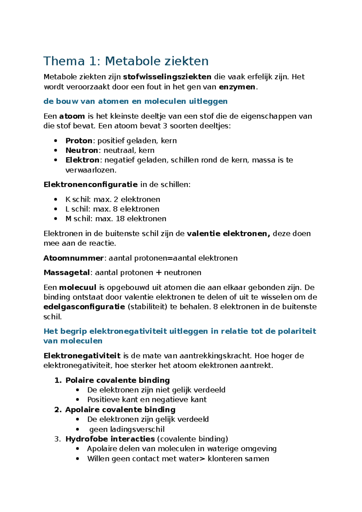 Samenvatting Thema 1: Metabole Ziekten en Enzymen - Studeersnel