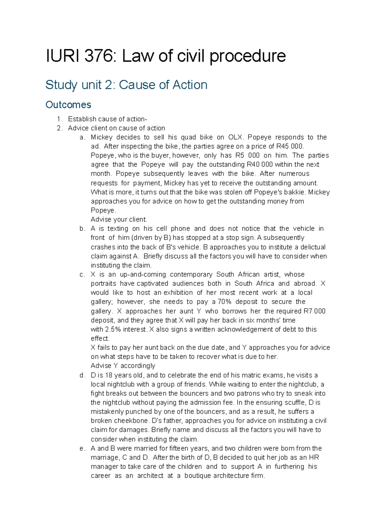 IURI 376 Test 1: Prep for Civil Procedure Study Unit and Case Analysis ...