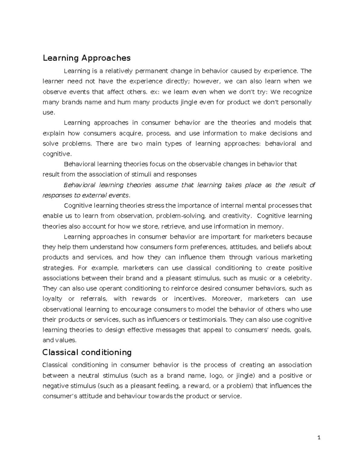 CB 101: Learning Approaches in Consumer Behavior - Final Exam Notes ...