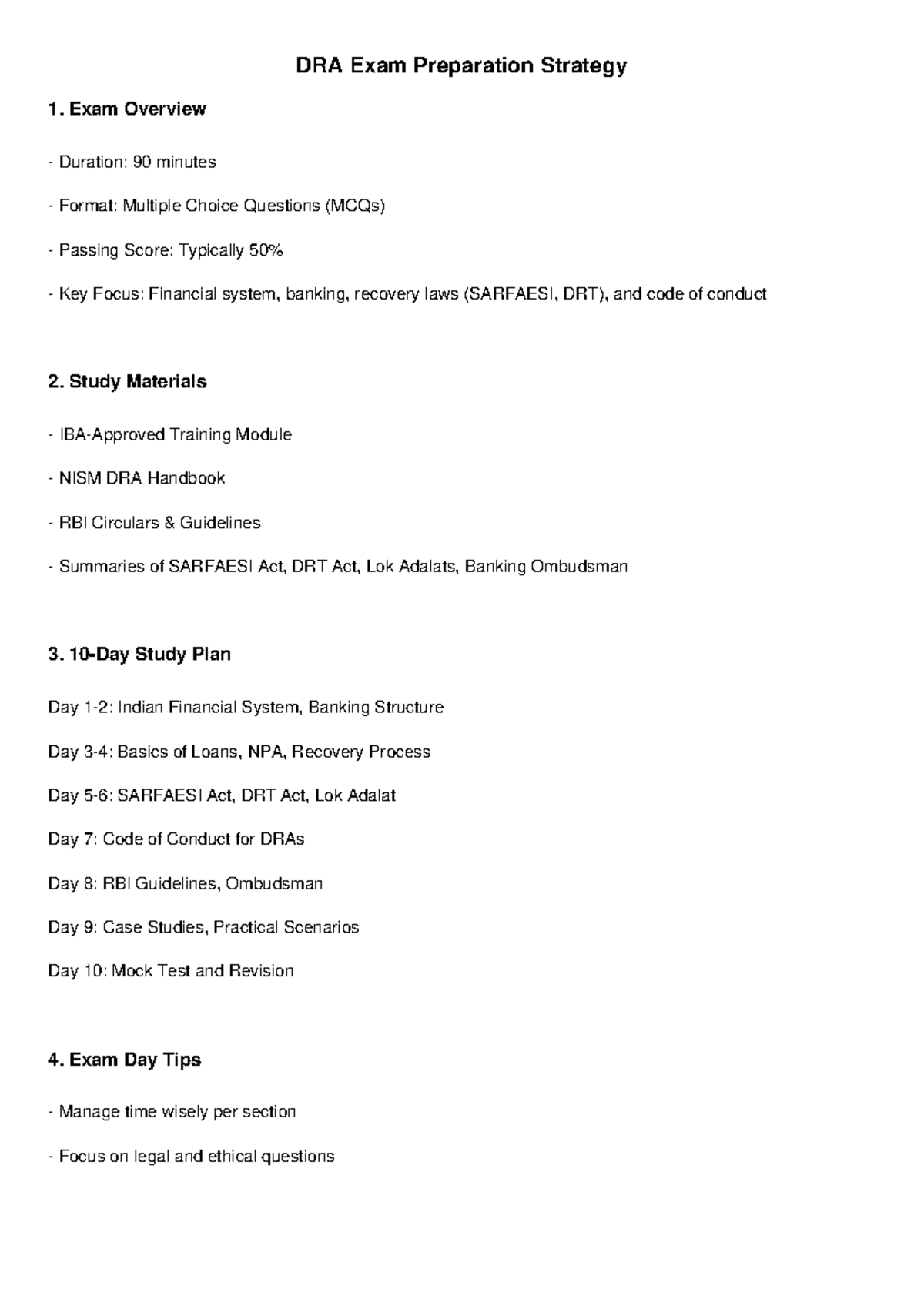 DRA Exam Prep Strategy: Key Focus Areas & Study Plan - Studocu
