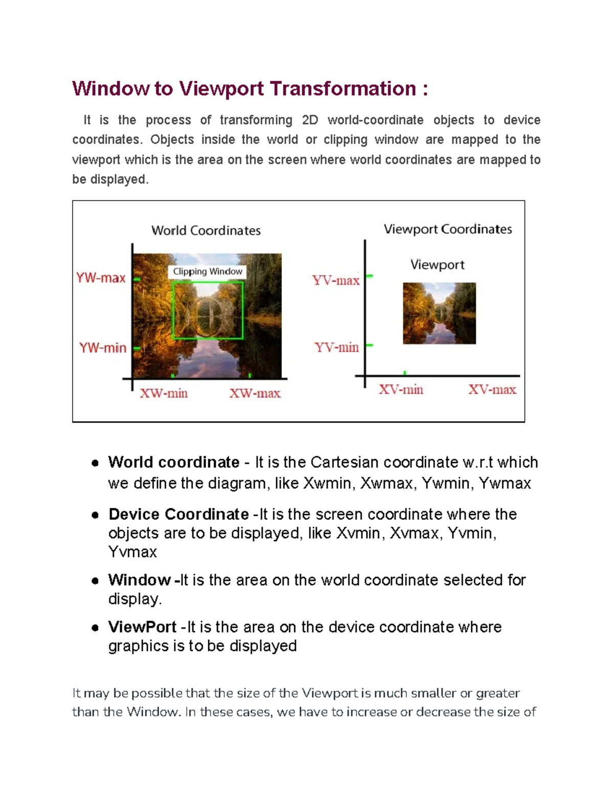 Lecture 8: Window to Viewport Transformation in Computer Graphics - Studocu
