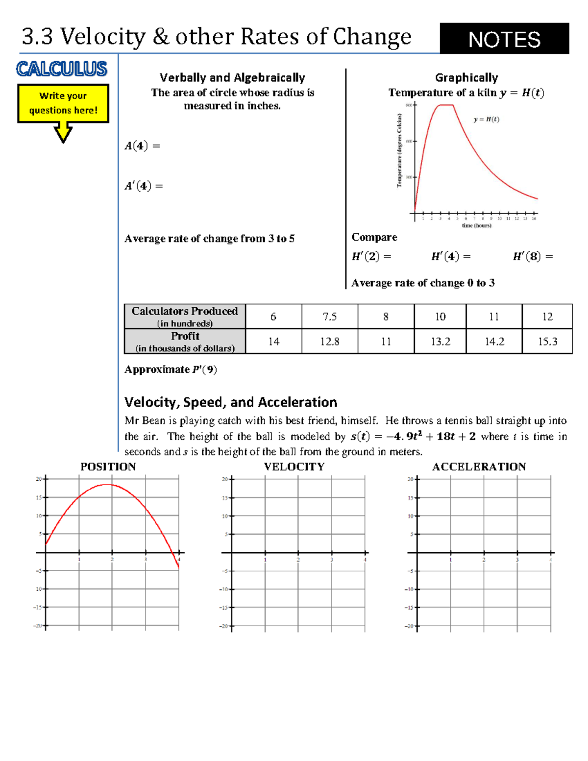 C 3 - Velocity and Rates of Change Notes - Studocu