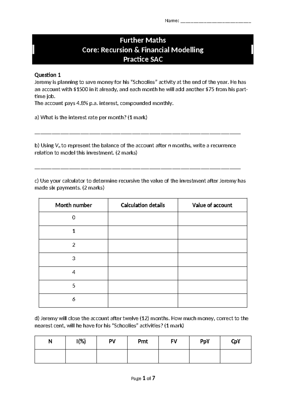 Further Maths Core: Recursion & Financial Modelling Practice SAC - Studocu