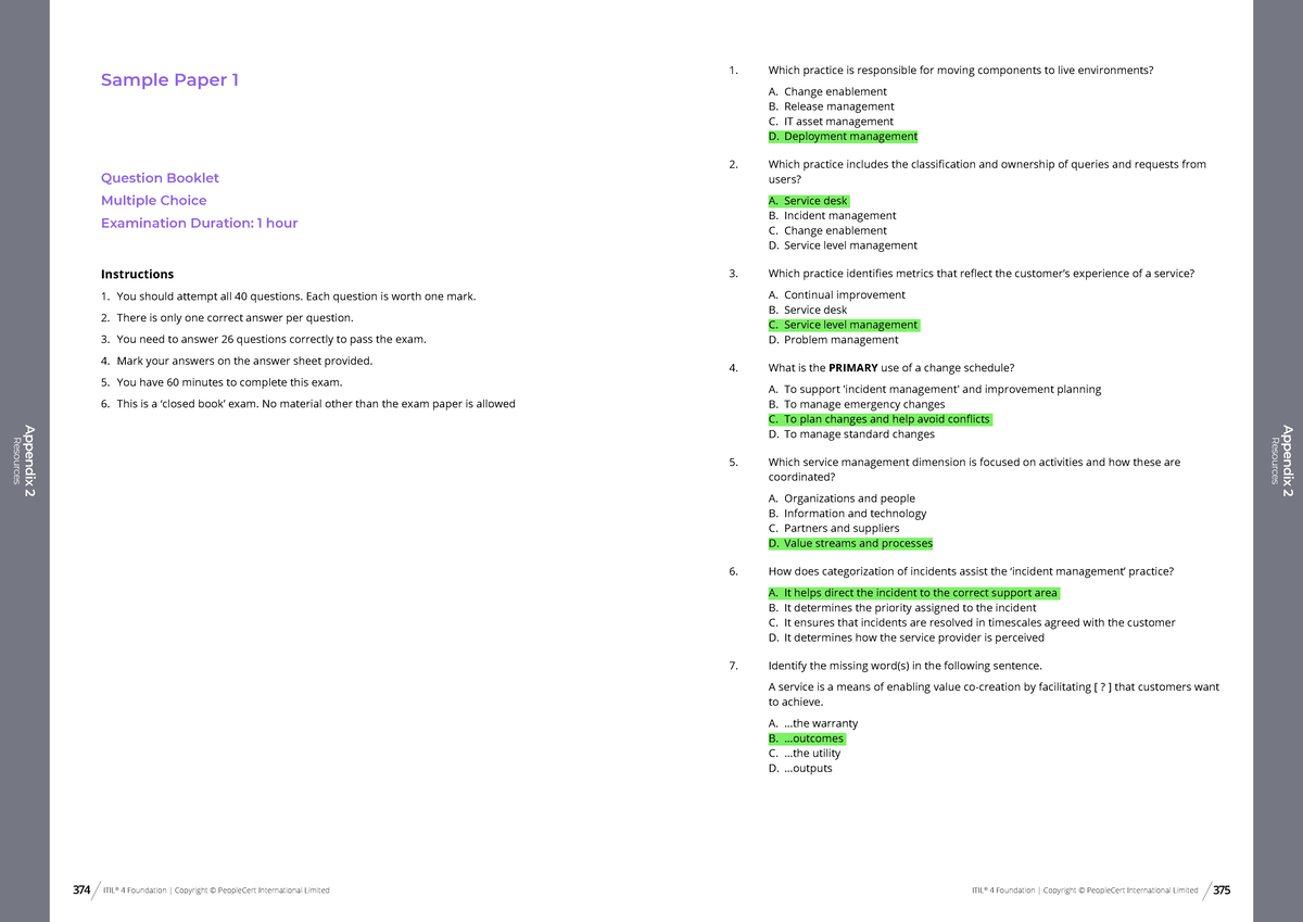 ITIL 4 Sample Questions: Exam Preparation Guide - Studocu