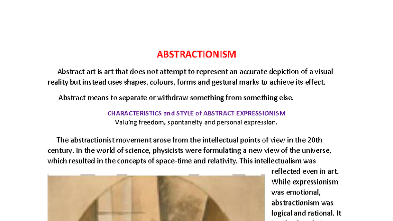 Art Abstractionism - Grade 10 Lesson on Abstract and Contemporary Arts ...