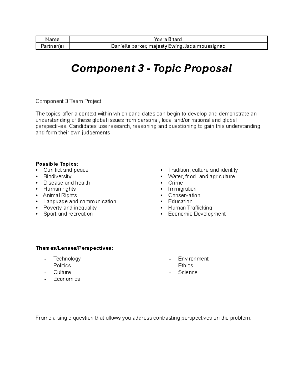 Component 3 - Team Project Topic Proposal on Global Issues - Studocu
