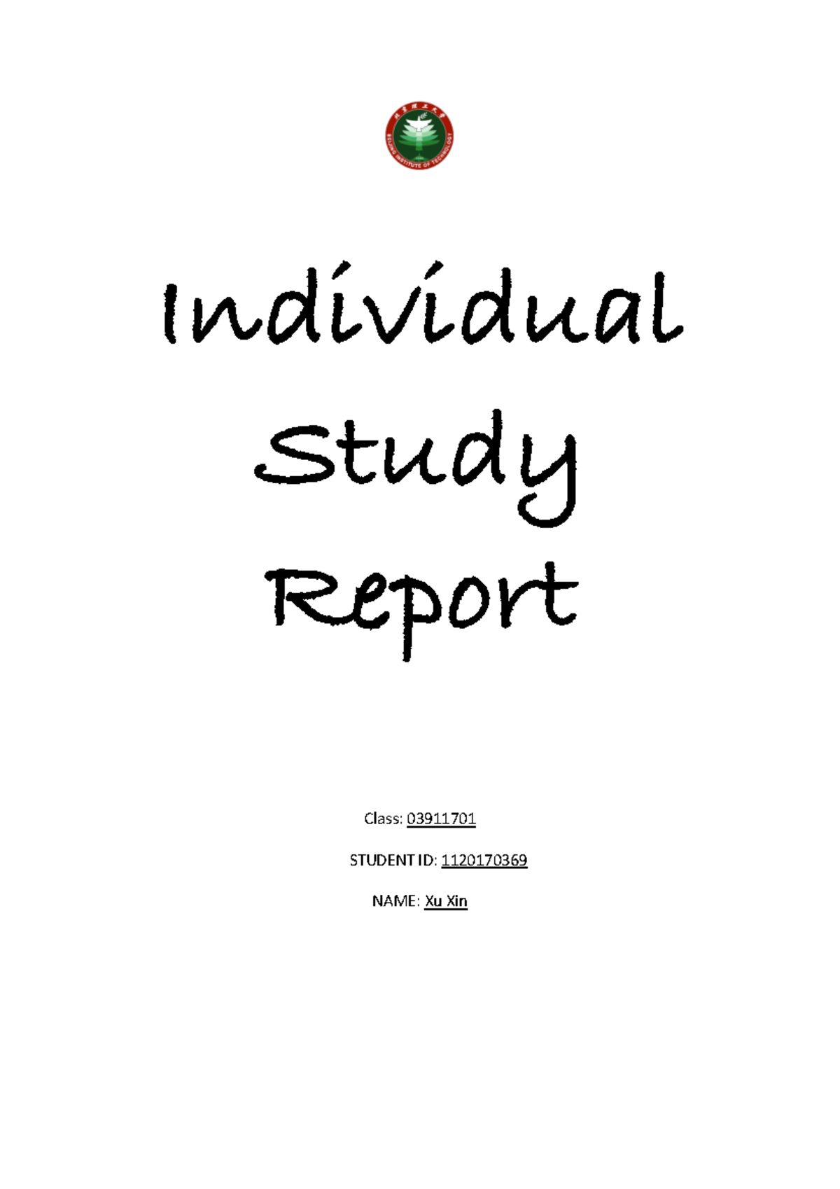 Individual Study Report for Class 03911701: Reflections on Engineering ...