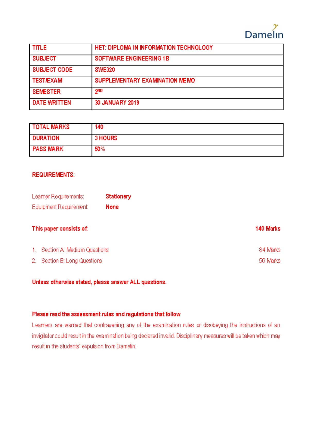 SEW 1A Individual Assignment Guidelines for Diploma in IT 2024 - Studocu