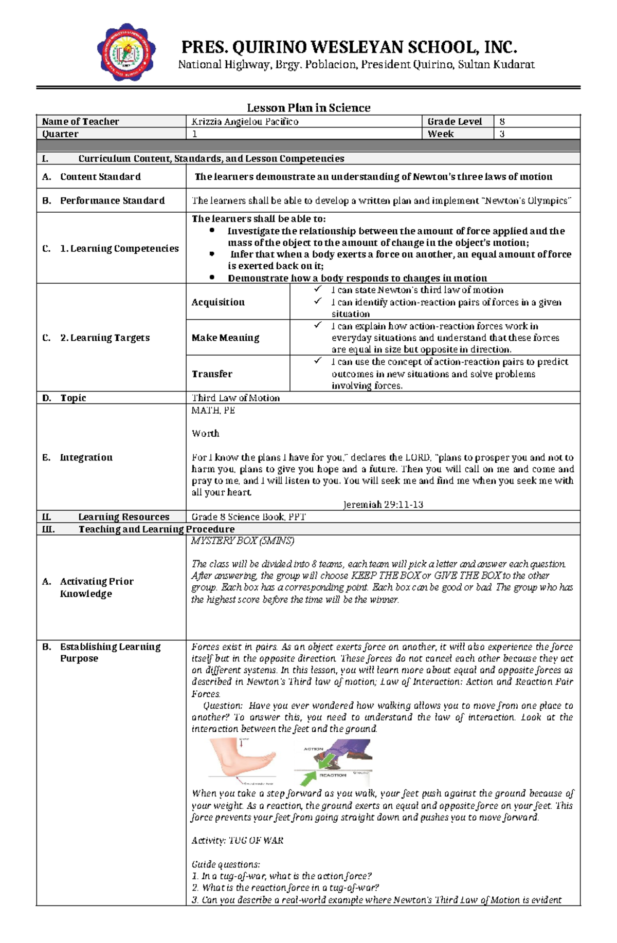 Science Grade 8 WEEK 3 - LESSON PLAN - PRES. QUIRINO WESLEYAN SCHOOL ...