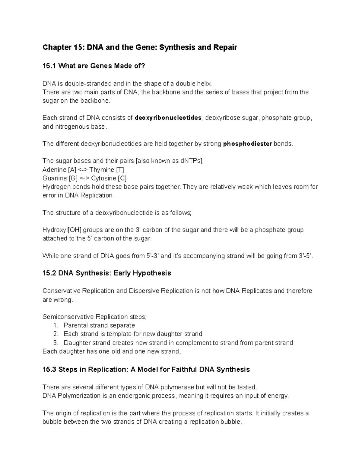 General Bio 2 - Chapter 15 - Chapter 15: DNA and the Gene: Synthesis ...