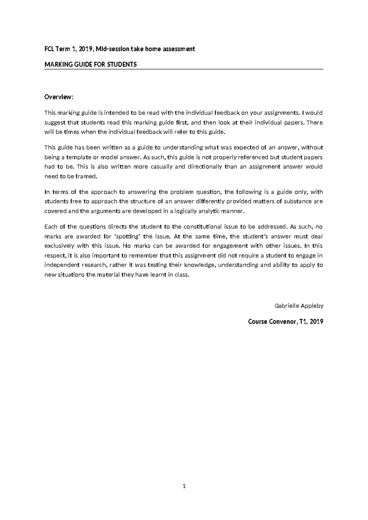 FCL T1 2019 Take Home Assessment Marking Guide: EA Power - Studocu