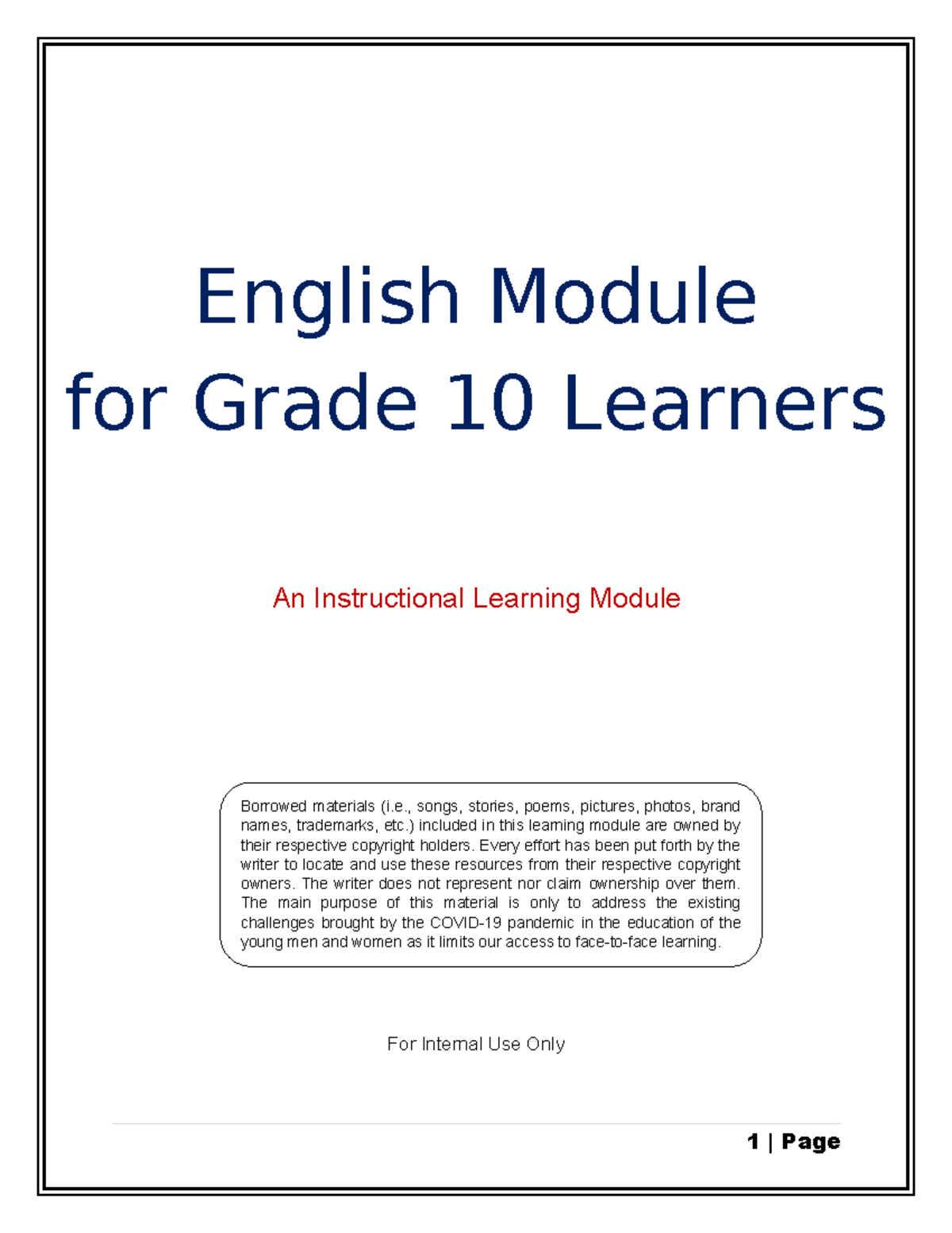 Grade 10 WEEK 2 - nothing - An Instructional Learning Module For ...