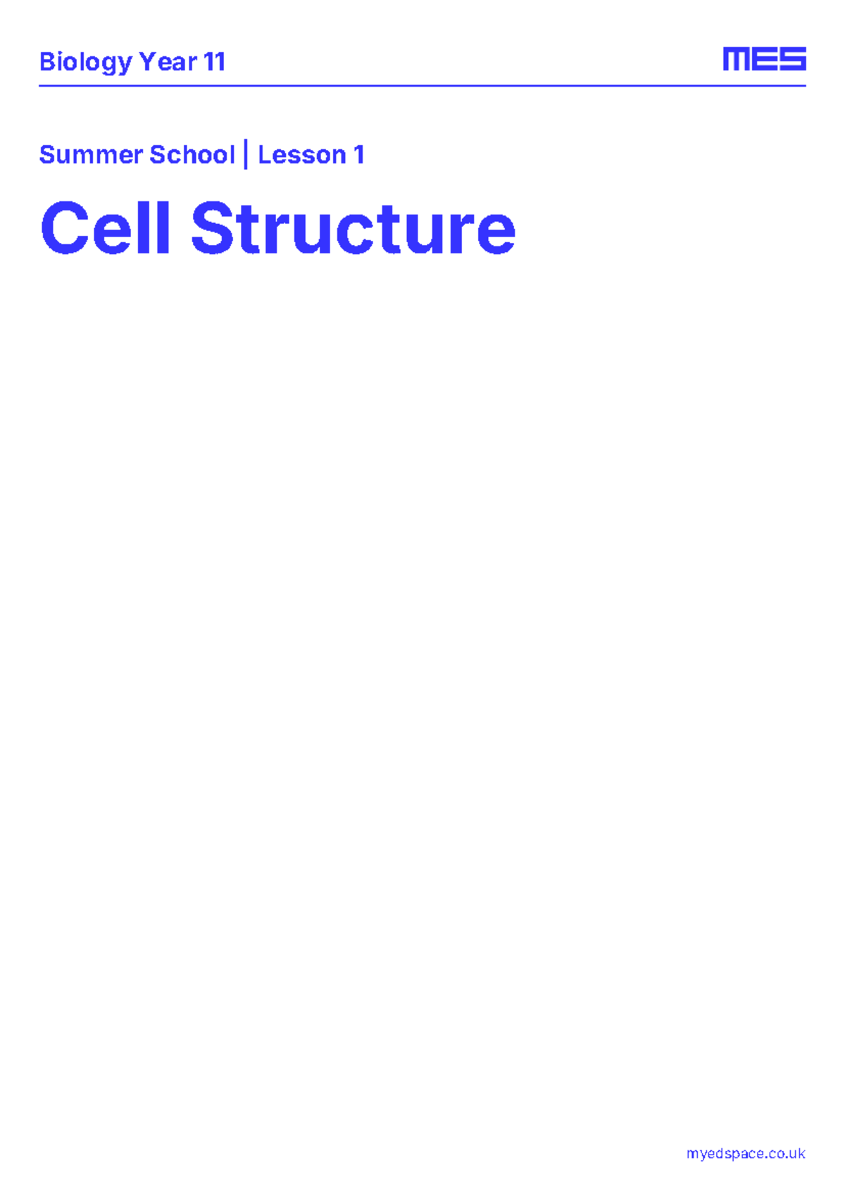 Biology Year 11 Summer School Lesson 1: Cell Structure & Microscopy ...