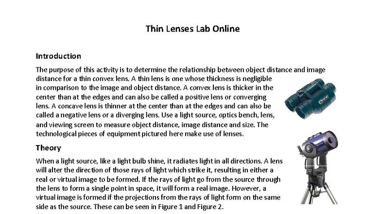 PHY 9: Thin Lenses Lab - Exploring Object and Image Distances - Studocu