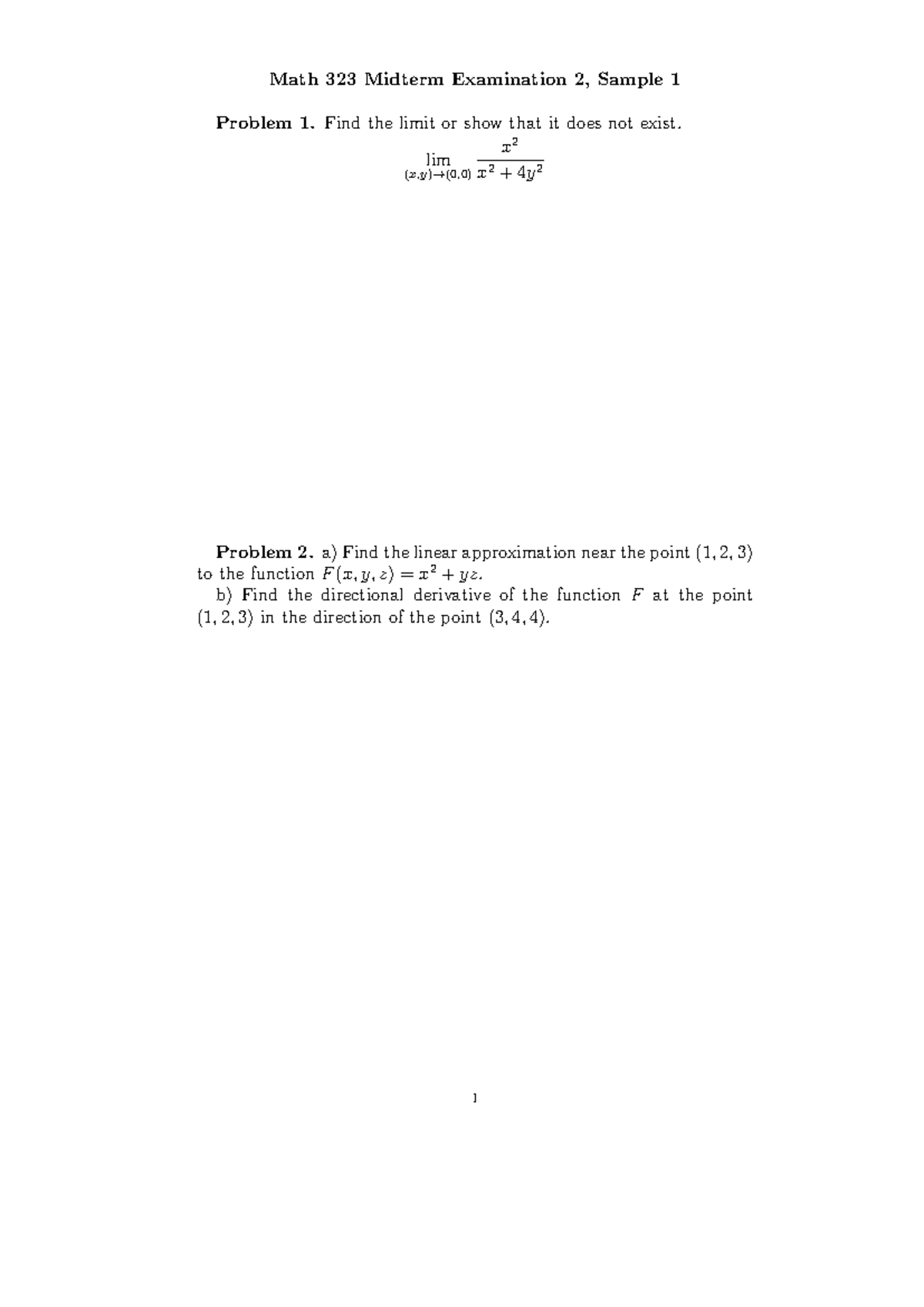 Math 323 Midterm Exam 2 Practice Problems with Solutions - Studocu