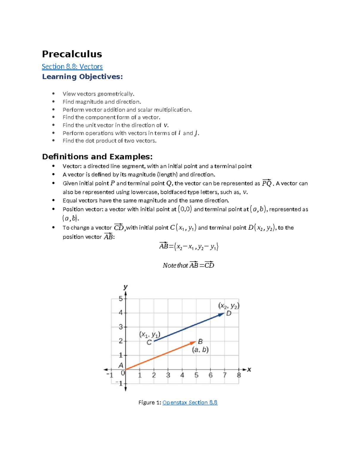Precalculus Section 8.8: Understanding Vectors and Their Operations ...