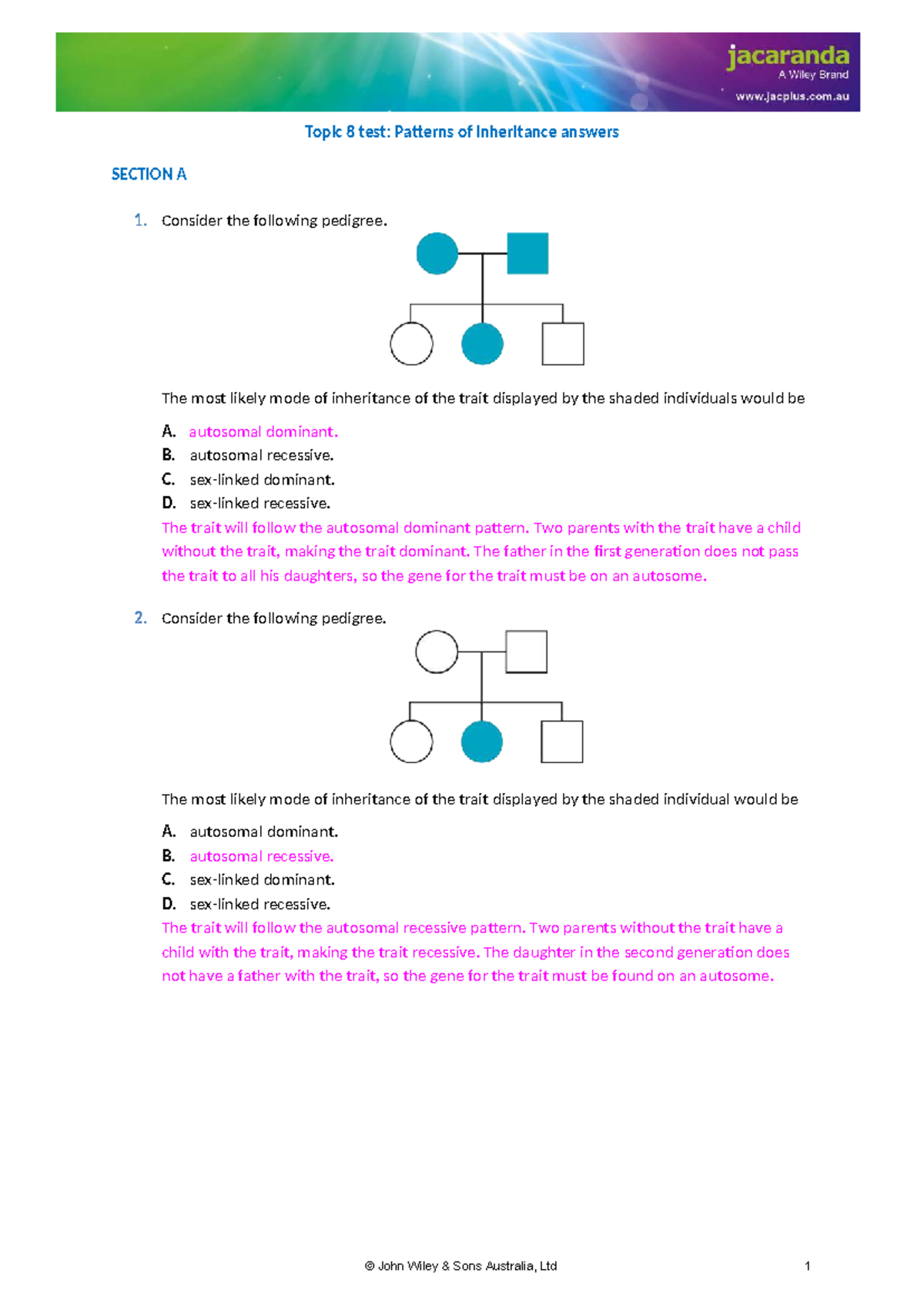 No B 1 Ch 8 Test Answers: Patterns of Inheritance Explained - Studocu