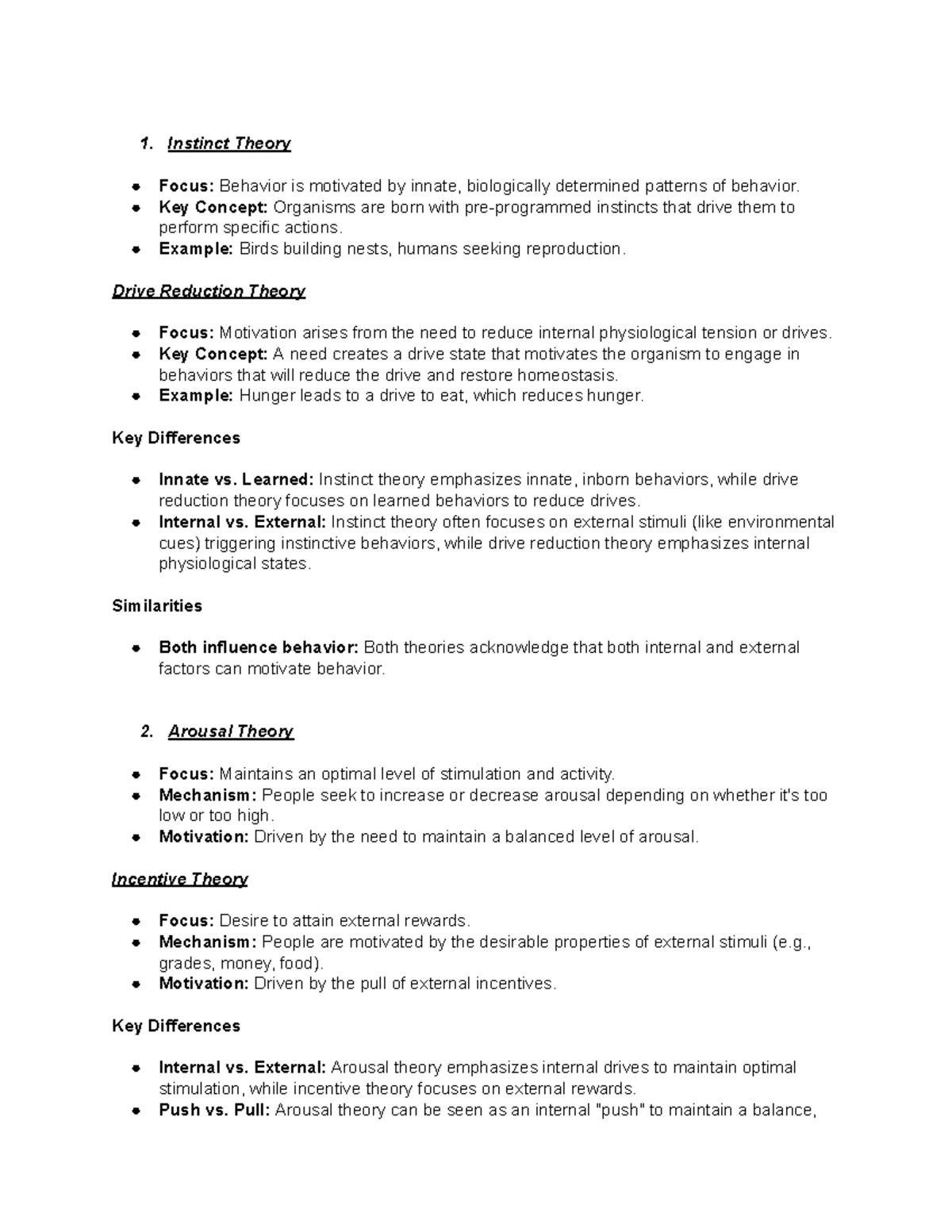 PSY 101: Compare & Contrast Instinct Theory vs. Drive Reduction Theory ...
