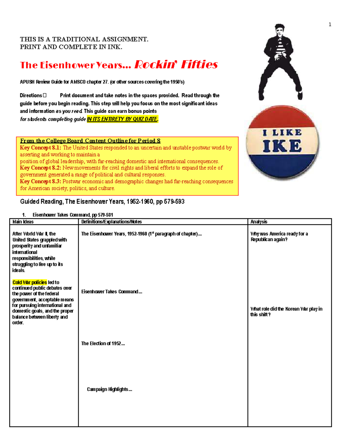Guided Reading Ch. 27 - The Eisenhower Years: APUSH Review Guide - Studocu