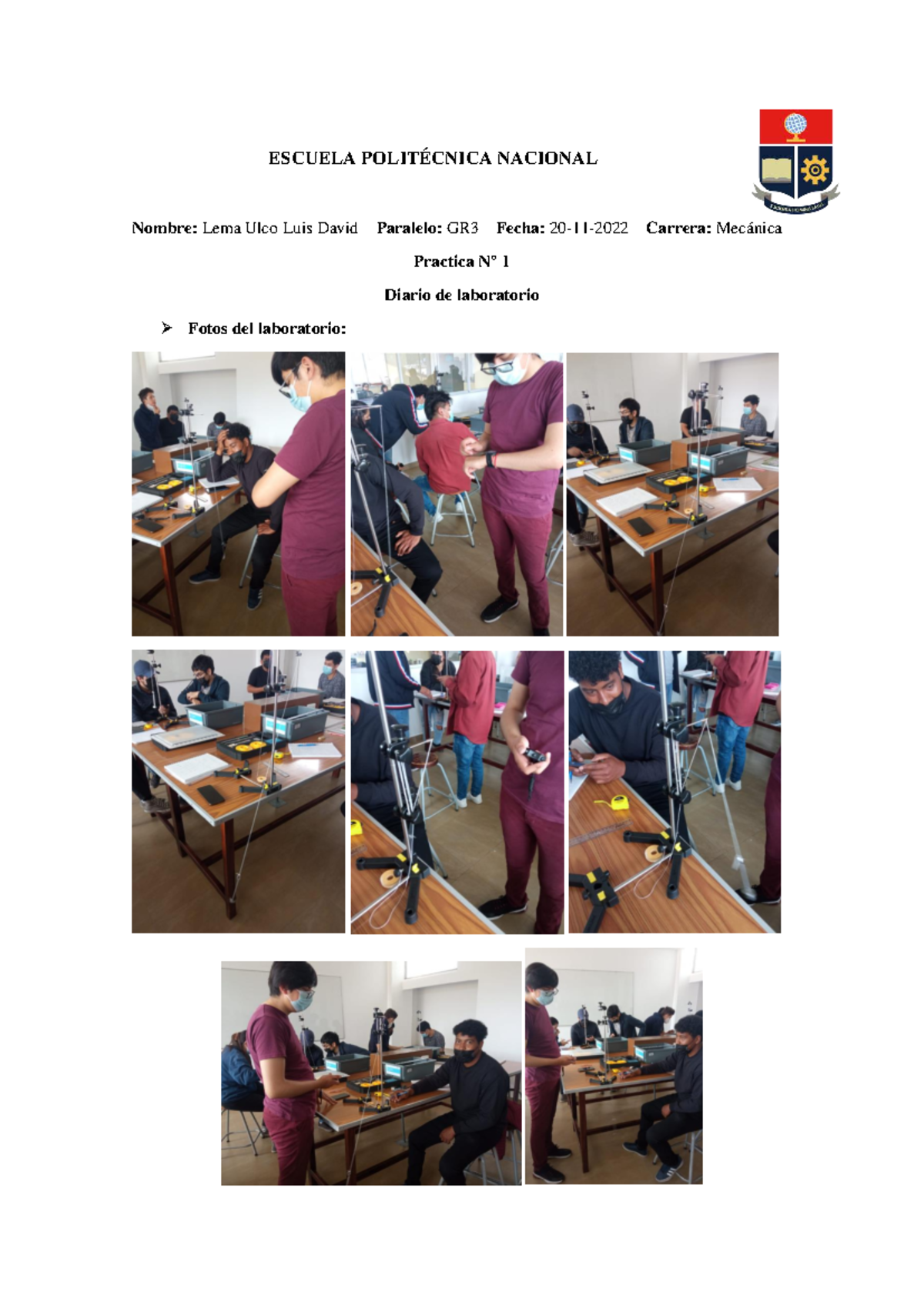 GR3 Práctica 1: Diario de Laboratorio de Lema Ulco Luis David - Studocu