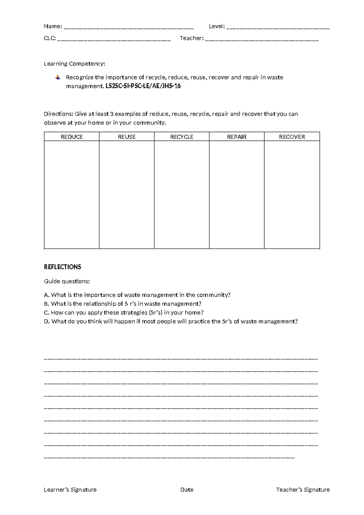 5Rs Elementary worksheets - Name ...