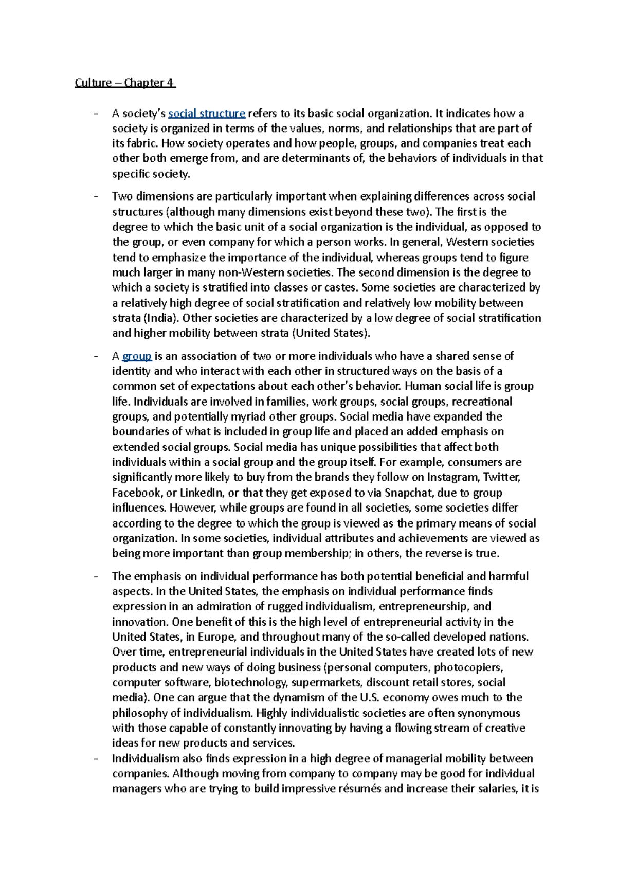 Culture – Chapter 4 - Lecture Notes on Social Structures and Groups ...