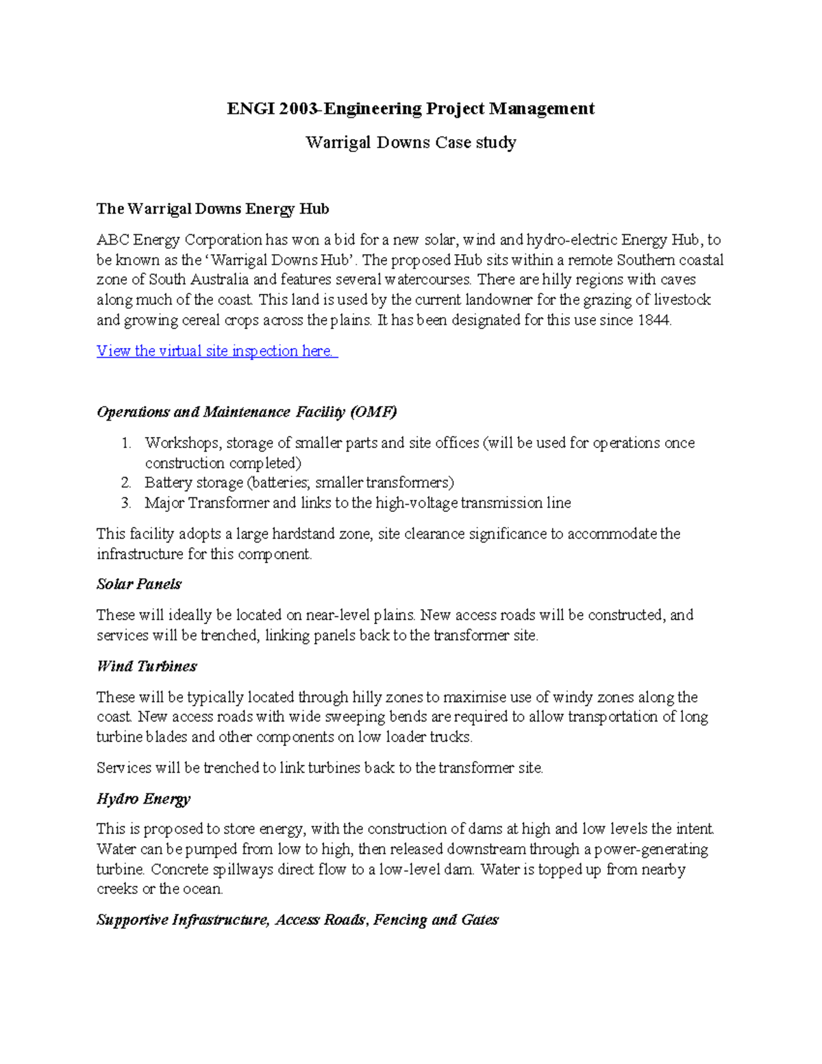 ENGI Project Management: Warrigal Downs Energy Hub Case Study - Studocu